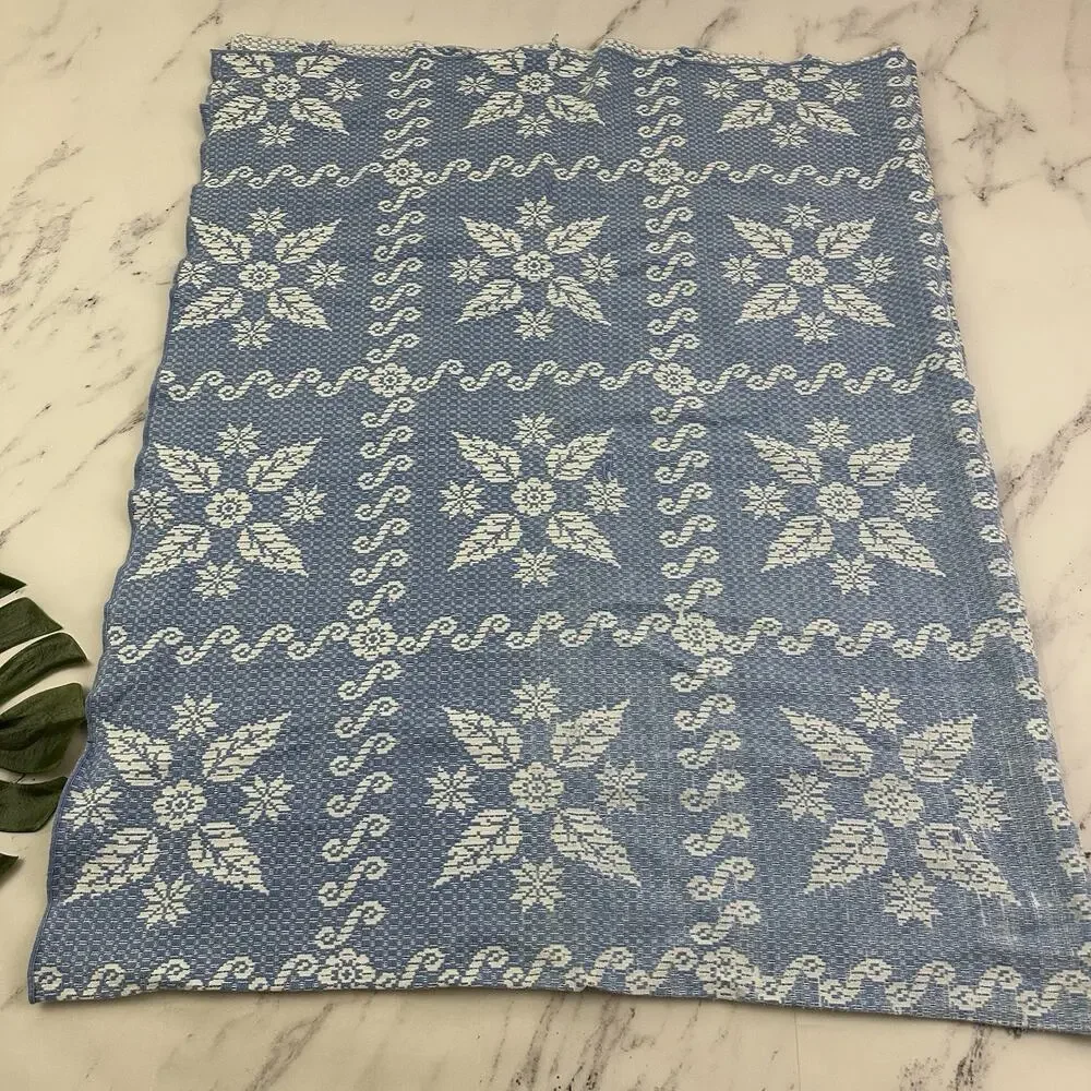 Stevens Vintage 70s Bedspread Coverlet Set of 2 Twin Size Blue White Floral